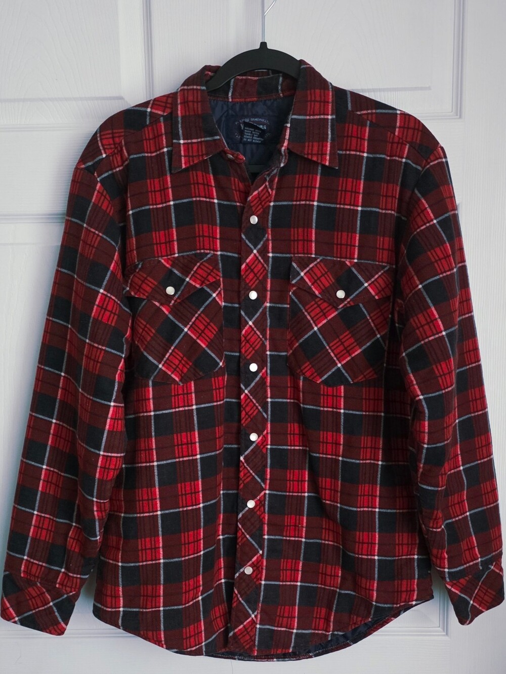 Vintage Williams Bay Plaid Quilted Lined Flannel Western Pearl Snap Shirt Size M